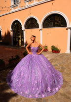 Quinceanera-Kleid mit 3D-Blumen-Glitzer-Cape von Amarra 54248