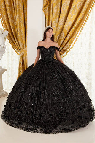 3D-Blumenglitzer-Ballkleid ohne Schultern von Ladivine 15704