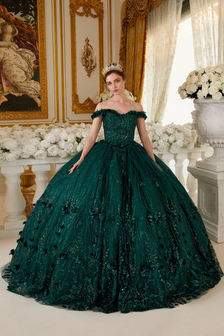 3D-Blumenglitzer-Ballkleid ohne Schultern von Ladivine 15704