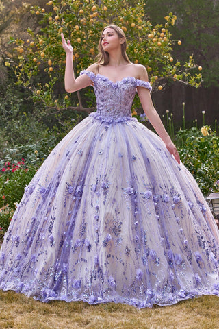 3D-Blumenglitzer-Ballkleid ohne Schultern von Ladivine 15704