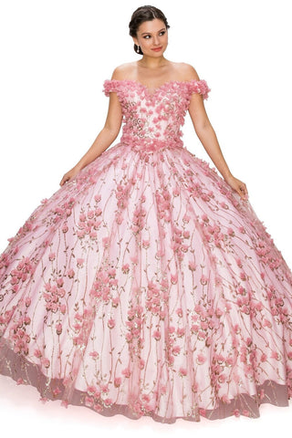 Schulterfreies Ballkleid mit 3D-Blumenmuster von Cinderella Couture 8021J