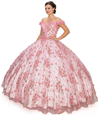 Schulterfreies Ballkleid mit 3D-Blumenmuster von Cinderella Couture 8021J