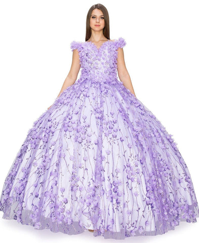 Schulterfreies Ballkleid mit 3D-Blumenmuster von Cinderella Couture 8021J