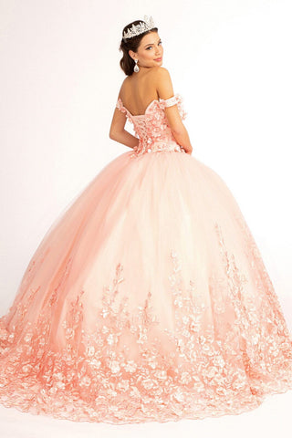 Schulterfreies Ballkleid mit 3D-Blumenmuster von Elizabeth K GL1960