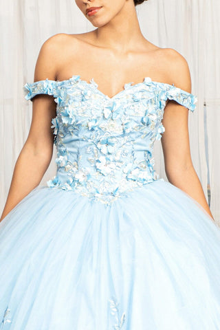 Schulterfreies Ballkleid mit 3D-Blumenmuster von Elizabeth K GL1960