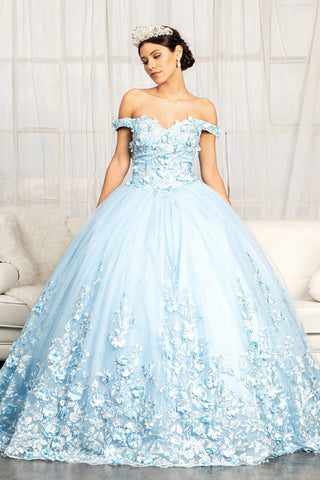 Schulterfreies Ballkleid mit 3D-Blumenmuster von Elizabeth K GL1960