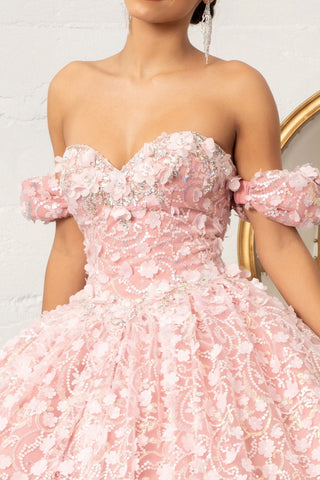 Schulterfreies Ballkleid mit 3D-Blumenmuster von Elizabeth K GL3019