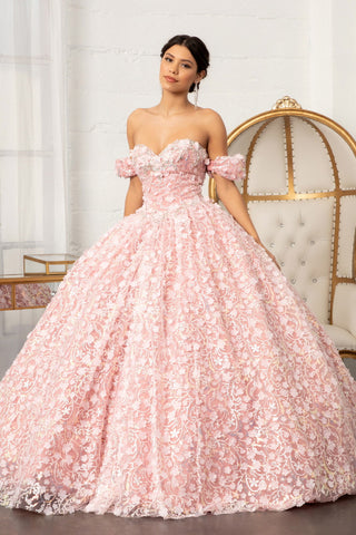 Schulterfreies Ballkleid mit 3D-Blumenmuster von Elizabeth K GL3019