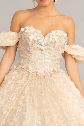 Schulterfreies Ballkleid mit 3D-Blumenmuster von Elizabeth K GL3019