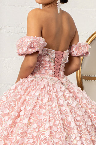Schulterfreies Ballkleid mit 3D-Blumenmuster von Elizabeth K GL3019