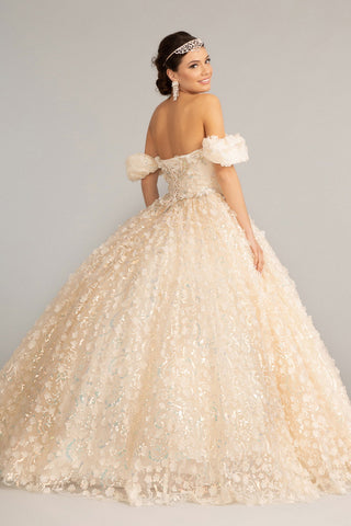 Schulterfreies Ballkleid mit 3D-Blumenmuster von Elizabeth K GL3019