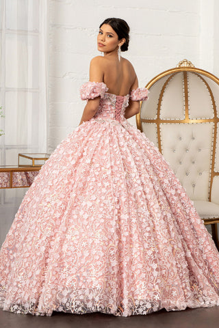 Schulterfreies Ballkleid mit 3D-Blumenmuster von Elizabeth K GL3019