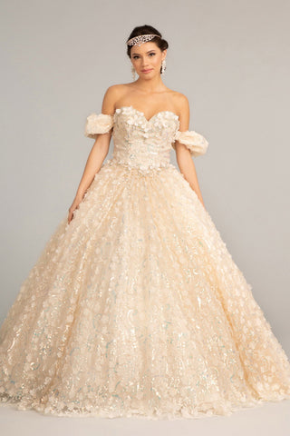 Schulterfreies Ballkleid mit 3D-Blumenmuster von Elizabeth K GL3019