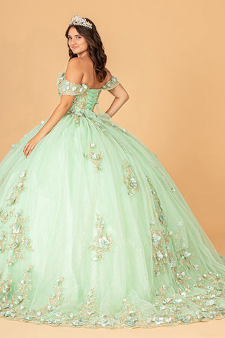 Schulterfreies Ballkleid mit 3D-Blumenmuster von Elizabeth K GL3102