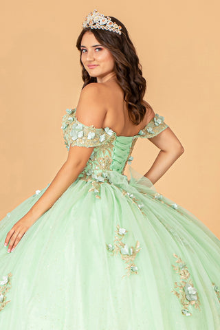 Schulterfreies Ballkleid mit 3D-Blumenmuster von Elizabeth K GL3102