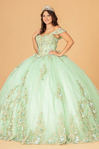 Schulterfreies Ballkleid mit 3D-Blumenmuster von Elizabeth K GL3102