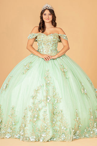 Schulterfreies Ballkleid mit 3D-Blumenmuster von Elizabeth K GL3102