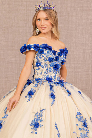 Schulterfreies Ballkleid mit 3D-Blumenmuster von Elizabeth K GL3105