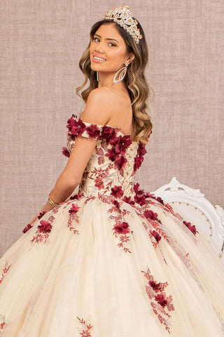 Schulterfreies Ballkleid mit 3D-Blumenmuster von Elizabeth K GL3105