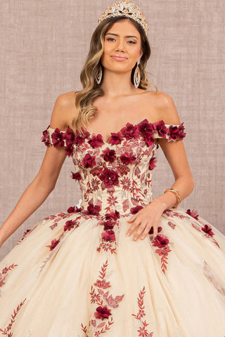 Schulterfreies Ballkleid mit 3D-Blumenmuster von Elizabeth K GL3105