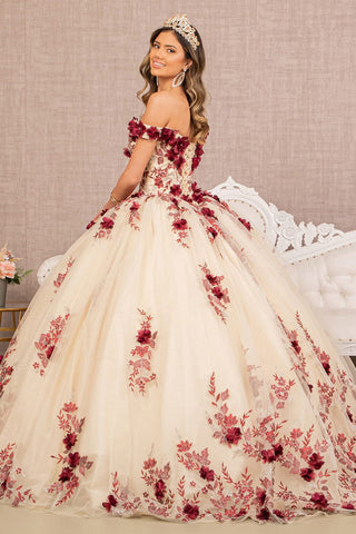 Schulterfreies Ballkleid mit 3D-Blumenmuster von Elizabeth K GL3105