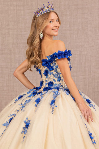 Schulterfreies Ballkleid mit 3D-Blumenmuster von Elizabeth K GL3105