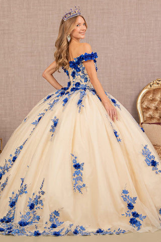 Schulterfreies Ballkleid mit 3D-Blumenmuster von Elizabeth K GL3105