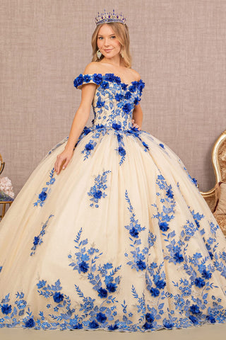 Schulterfreies Ballkleid mit 3D-Blumenmuster von Elizabeth K GL3105