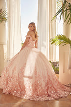 Schulterfreies Ballkleid mit 3D-Blumenmuster von Juliet 1434