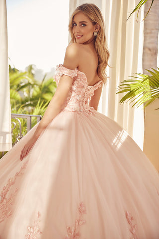 Schulterfreies Ballkleid mit 3D-Blumenmuster von Juliet 1434