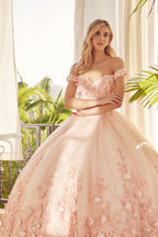 Schulterfreies Ballkleid mit 3D-Blumenmuster von Juliet 1434