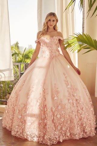 Schulterfreies Ballkleid mit 3D-Blumenmuster von Juliet 1434