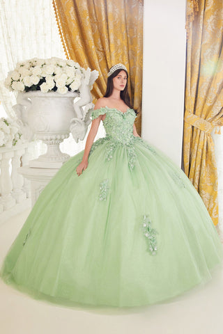Schulterfreies Ballkleid mit 3D-Blumenmuster von Ladivine 15710