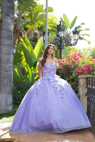 Schulterfreies Ballkleid mit 3D-Blumenmuster von Petite Adele PQ1002