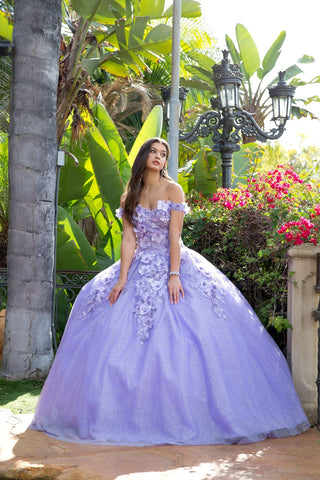 Schulterfreies Ballkleid mit 3D-Blumenmuster von Petite Adele PQ1002