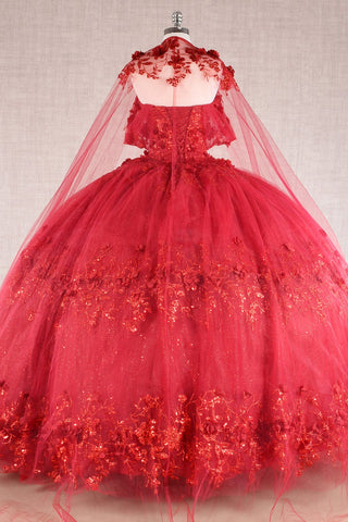 Ballkleid mit schulterfreiem Cape und 3D-Blumenmuster von Elizabeth K GL3179