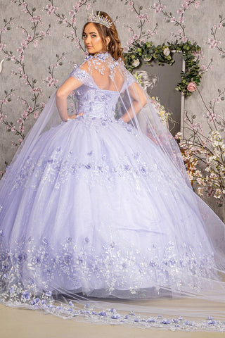 Ballkleid mit schulterfreiem Cape und 3D-Blumenmuster von Elizabeth K GL3179