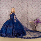 Ballkleid mit schulterfreiem Cape und 3D-Blumenmuster von Elizabeth K GL3179