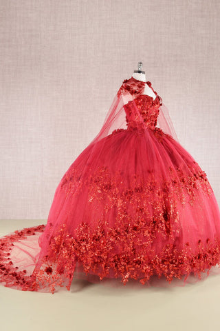 Ballkleid mit schulterfreiem Cape und 3D-Blumenmuster von Elizabeth K GL3179