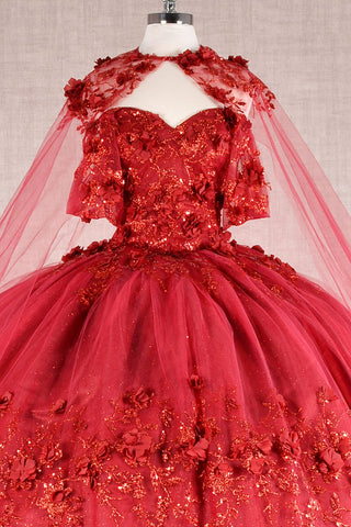 Ballkleid mit schulterfreiem Cape und 3D-Blumenmuster von Elizabeth K GL3179