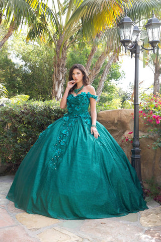 Schulterfreies Ballkleid mit 3D-Blumenmuster von Petite Adele PQ1002