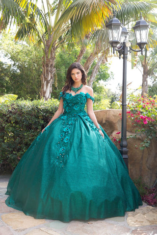 Schulterfreies Ballkleid mit 3D-Blumenmuster von Petite Adele PQ1002