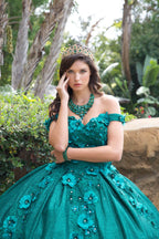 Schulterfreies Ballkleid mit 3D-Blumenmuster von Petite Adele PQ1002