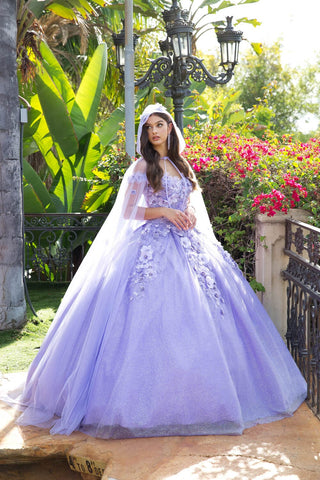 Schulterfreies Ballkleid mit 3D-Blumenmuster von Petite Adele PQ1002