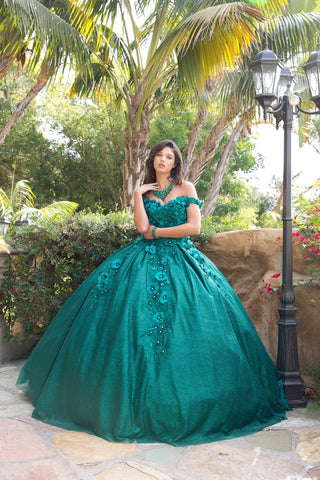 Schulterfreies Ballkleid mit 3D-Blumenmuster von Petite Adele PQ1002