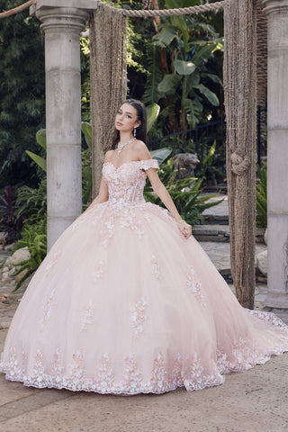 3D-Blumen-Ballkleid mit schulterfreiem Korsett von Juliet JT1460J