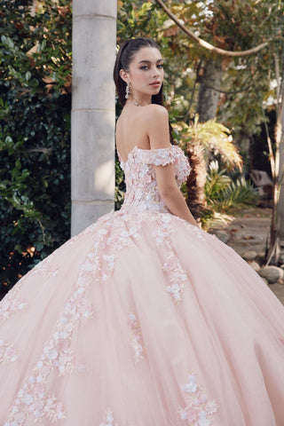 3D-Blumen-Ballkleid mit schulterfreiem Korsett von Juliet JT1460J