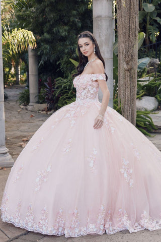 3D-Blumen-Ballkleid mit schulterfreiem Korsett von Juliet JT1460J