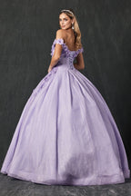Schulterfreies Glitzer-Ballkleid mit 3D-Blumenmuster von Juliet 1433