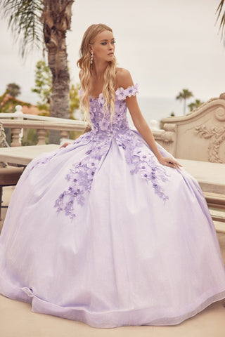 Schulterfreies Glitzer-Ballkleid mit 3D-Blumenmuster von Juliet 1433